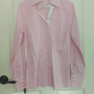 Fitted pink pinstripe button down shirt